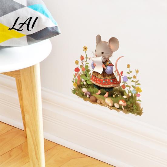 Soft Color Wall Stickers Cartoon Mouse Sticker Cute Fairy Tale Decal PVC Waterproof Window Clings Art Decors Self Adhesive Mural for Nursery