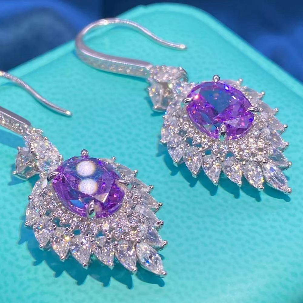 Orecchini A Bottone Ovale In Argento 925 Con Topazio Moissanite - Gioielli Donna Per Fidanzamento, Matrimonio, Festa