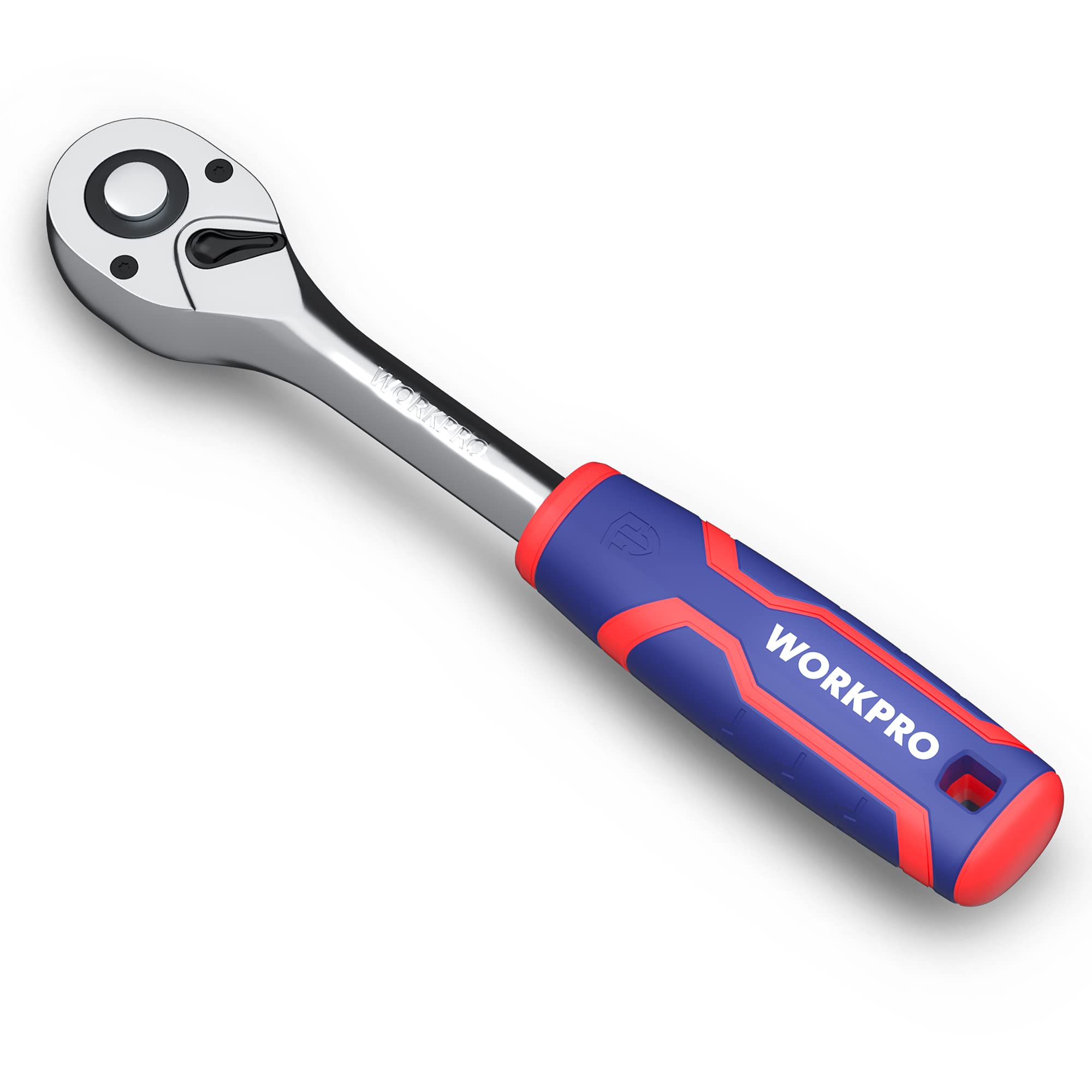 WORKPRO 3/8-inch Drive Ratchet Wrench, 72-Tooth Reversible Ratchet, Quick Release, 3/8-inch Drive Ratchet Handle, CR-MO Head, Chrome Plated Finish