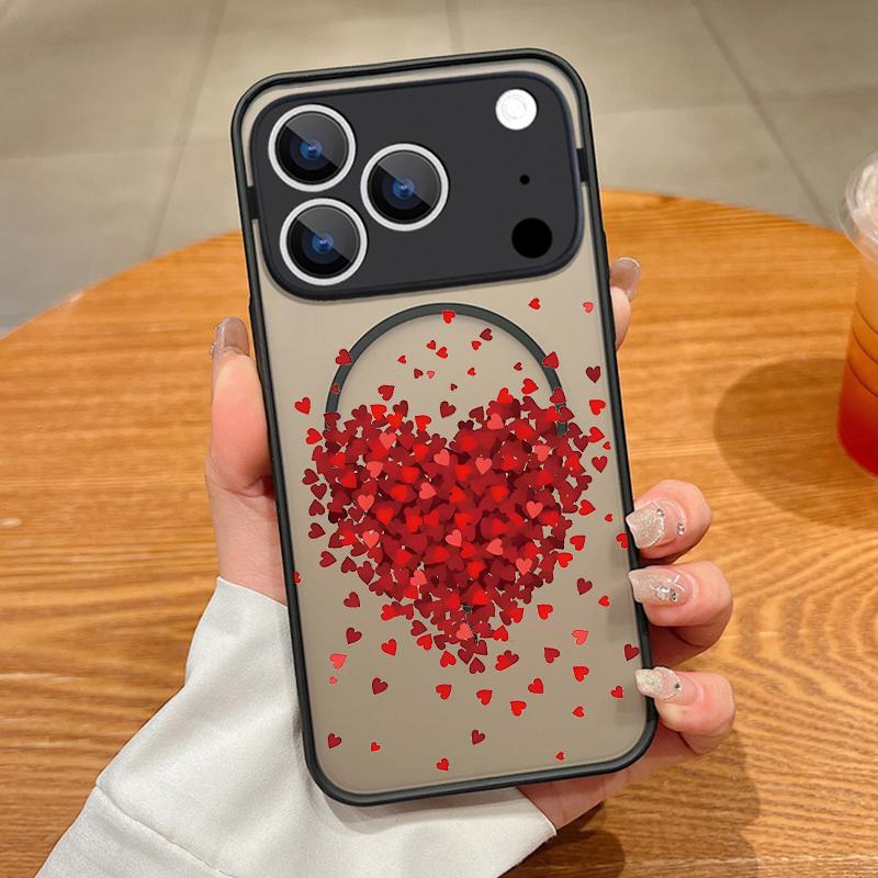 Love Hearts Print Case For iPhone 17 Pro Max Case iPhone 16 15 14 13 Pro Max 17E Magnetic For Magsafe Thin Ring Hybrid TPU+PC Matte Cover