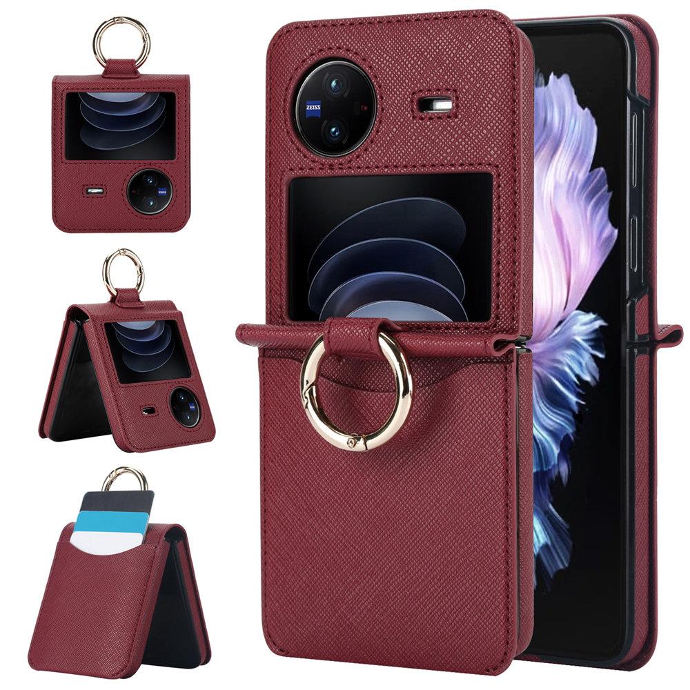 Cross Stripes Leather Credit Cards Slot Ring Holder Case For VIVO X Flip Protective Back Cover