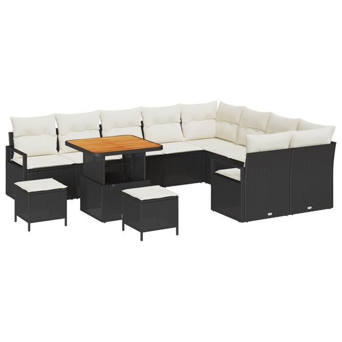 Ensemble de Canapés de Jardin de 12 pièces avec Coussins Noir, Ensemble de Salle à Manger de Jardin 3 pièces 3362560