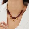 Stylish Geometric Resin Beaded Chain with Gold-Plated Inlaid Diamond Heart Pendant Jewelry Set