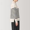 MUJI Washable Milan Rib Knit XXL Women's Half-Zip Sweater, BA1OZA4A, Off-White Striped, Women's