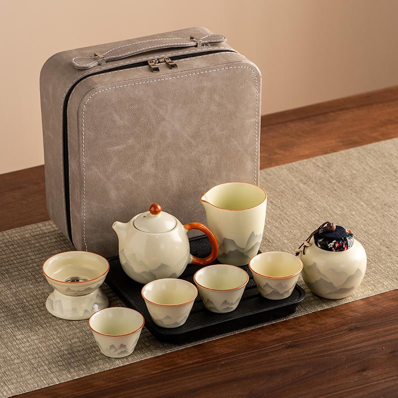 Ru kiln Kung Fu tea set, household new open-piece teapot, tea tray, office, high-end tea making and drinking tea set