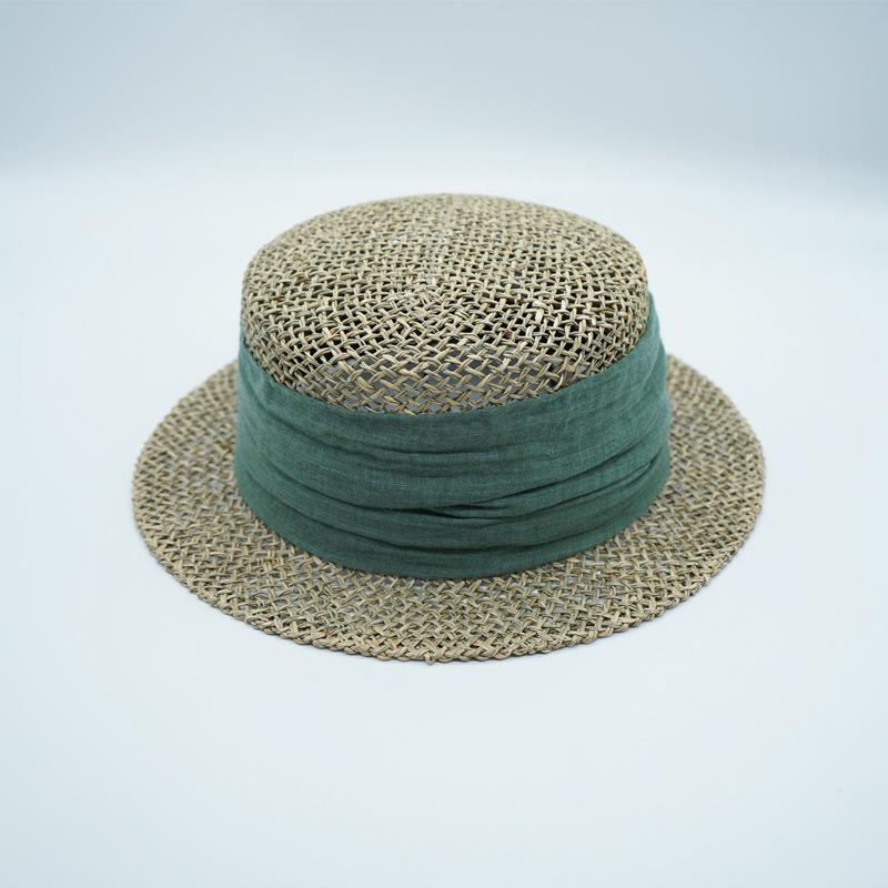 French Retro Japanese Woven Hollow Straw Top Hat Women'S Summer Small Brim Short Brim Panama Flat Top Straw Hat Foreign Trade