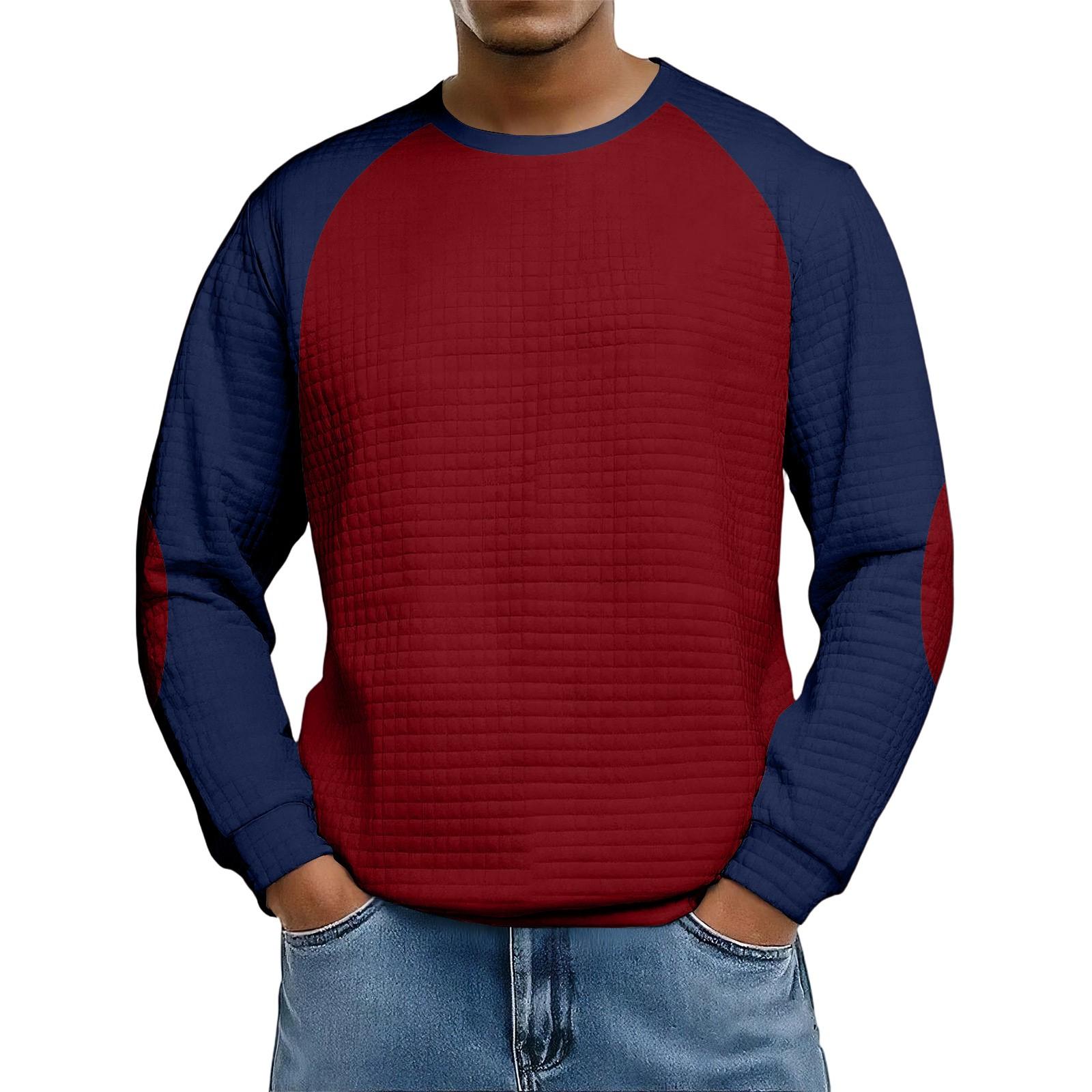 

Men s Loose-fitting Casual Waffle-weave Neck Long-sleeved Top XXXL винний