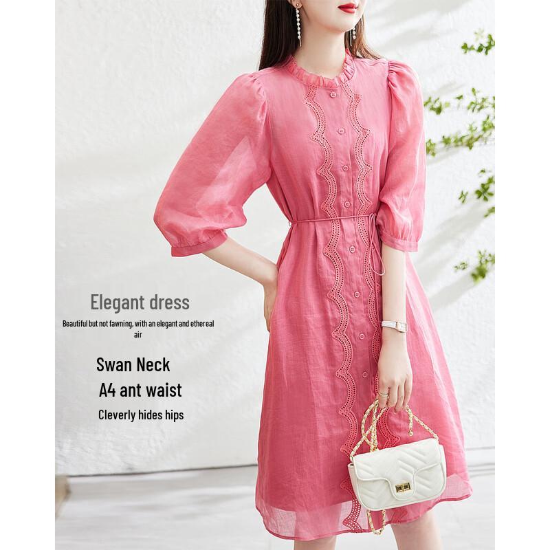 Demana Breathable Ramie Embroidered Midi Dress