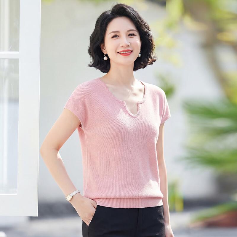 Women s Breathable U-Neck Short Sleeve Wool Blend Top One Size