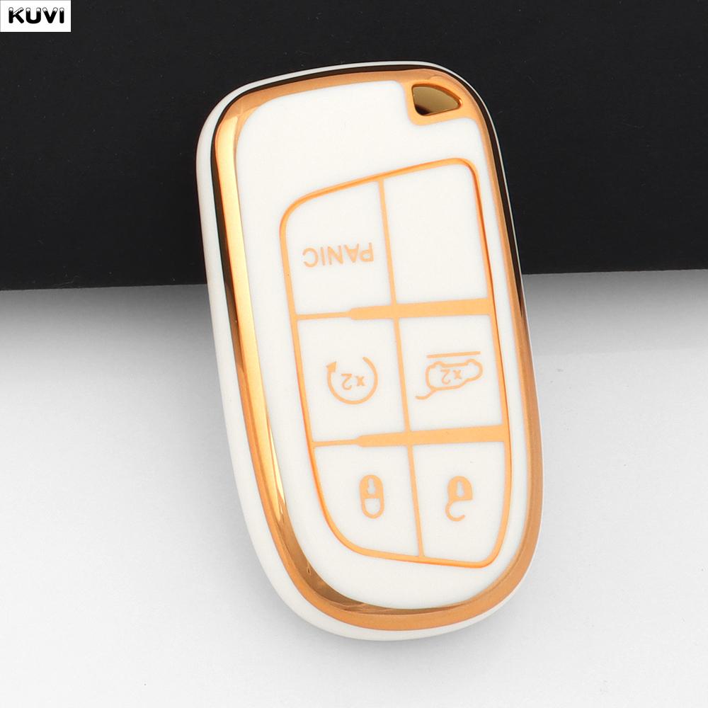 

Golden 5 Button TPU Car Remote Key Case Cover Shell for Jeep Renegade Frand Cherokee Dodge Journey Charger Chrysler 200 300 300