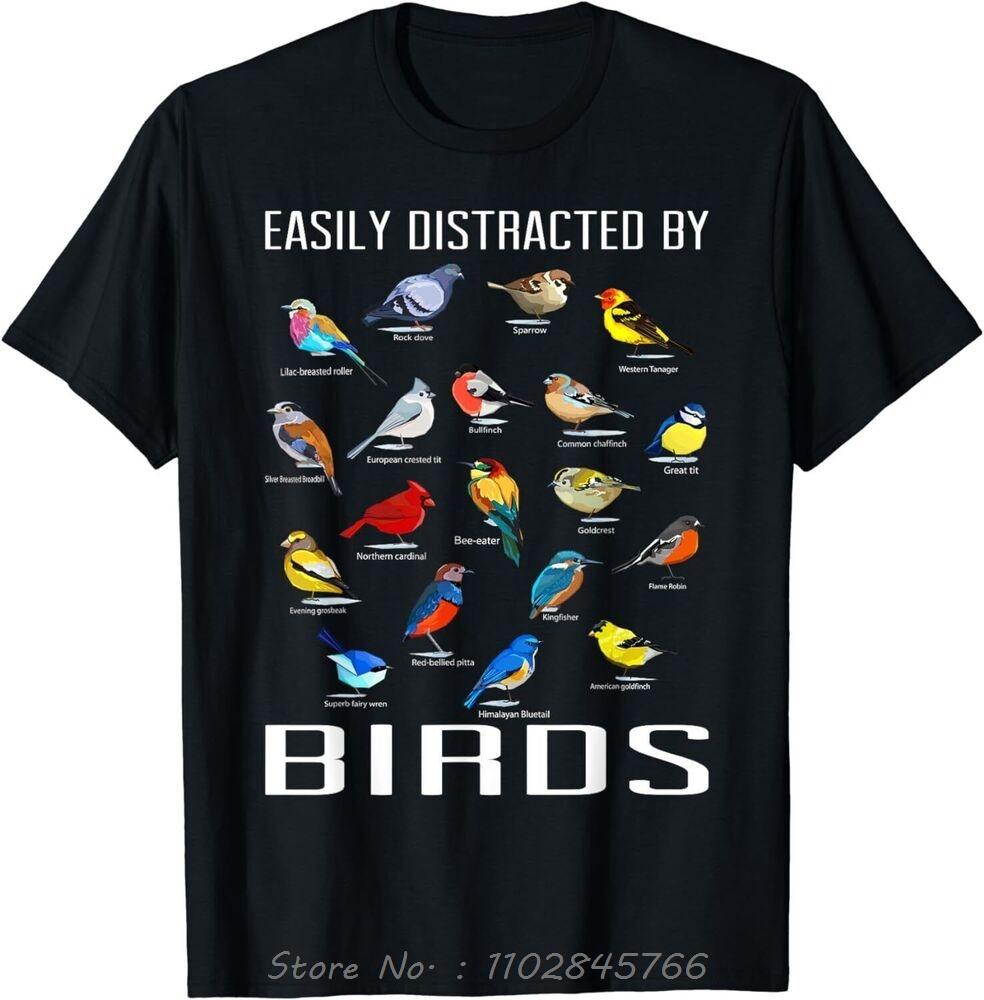 Easily Distracted By Birds Oversized Tshirt Birdwatching Mens Clothing Fitness T Shirt Lover Birdwatcher Fashion Cotton Tshirt S