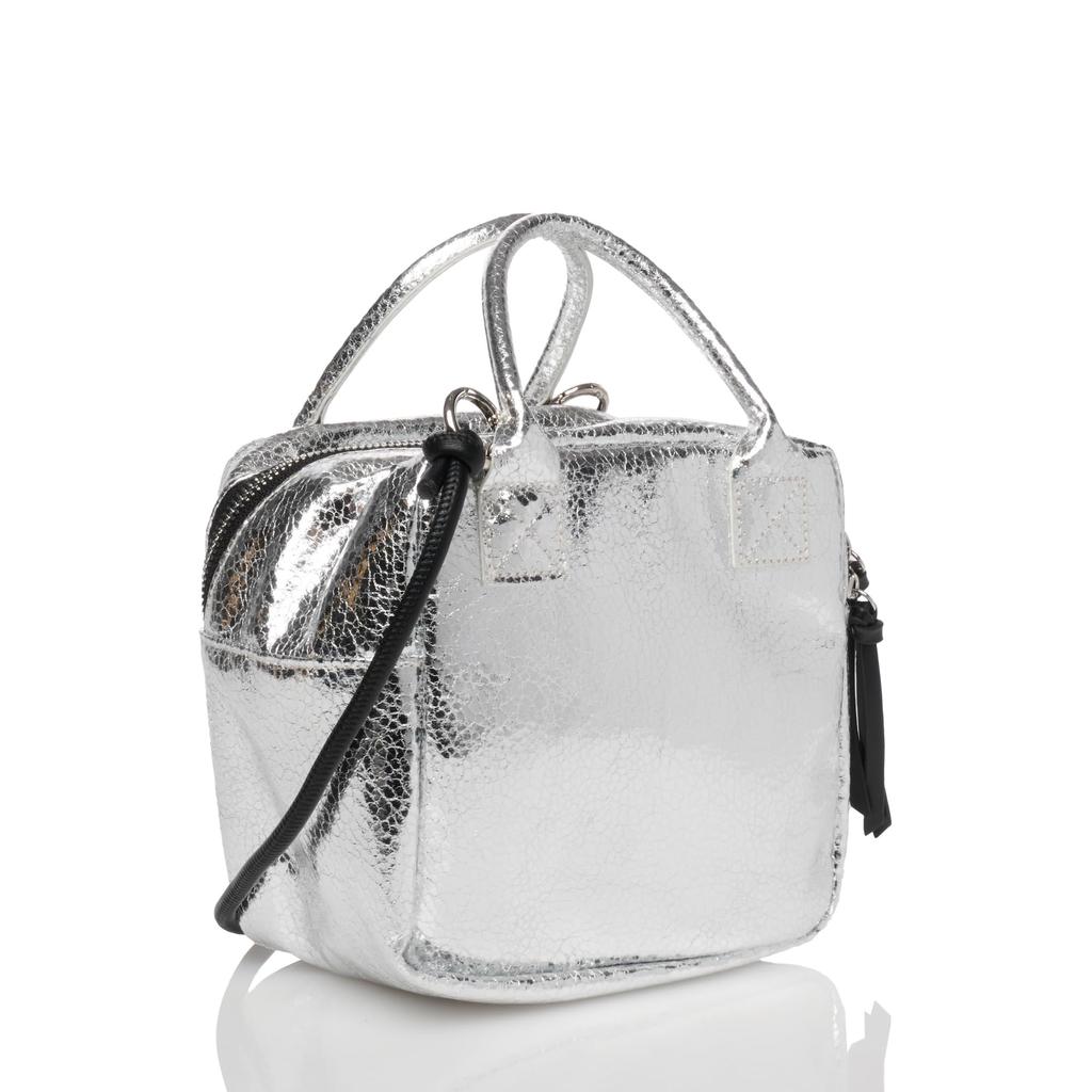 Handbag Cube Box Metallic 2WAY Bag for Silver [Cuko] Women, (906)