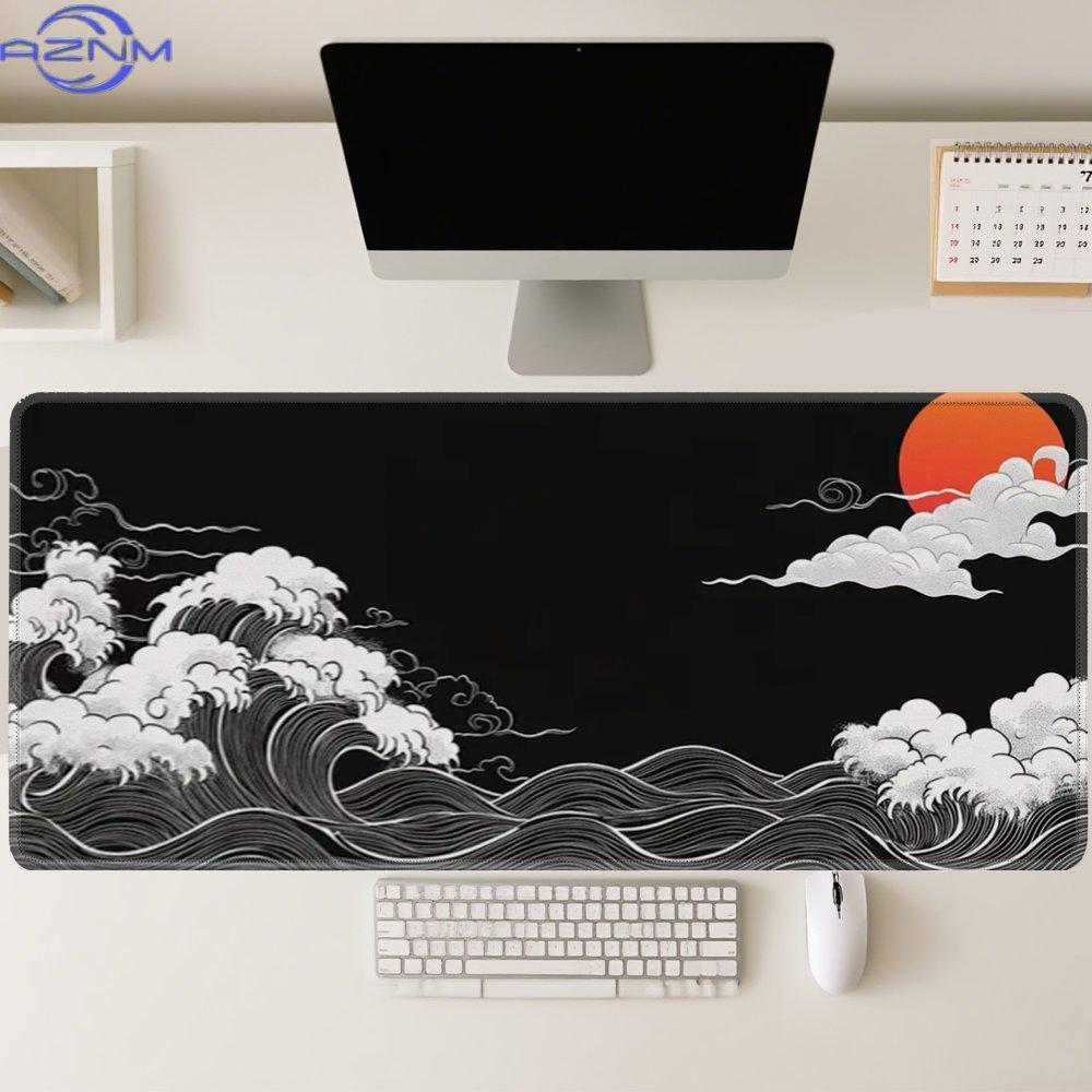 Extended Large Mouse Pad Red Moon And Waves Design Mousepad Nonslip Desk Mat Office Carpet Gaming Mats Tapis De Souris Xxl