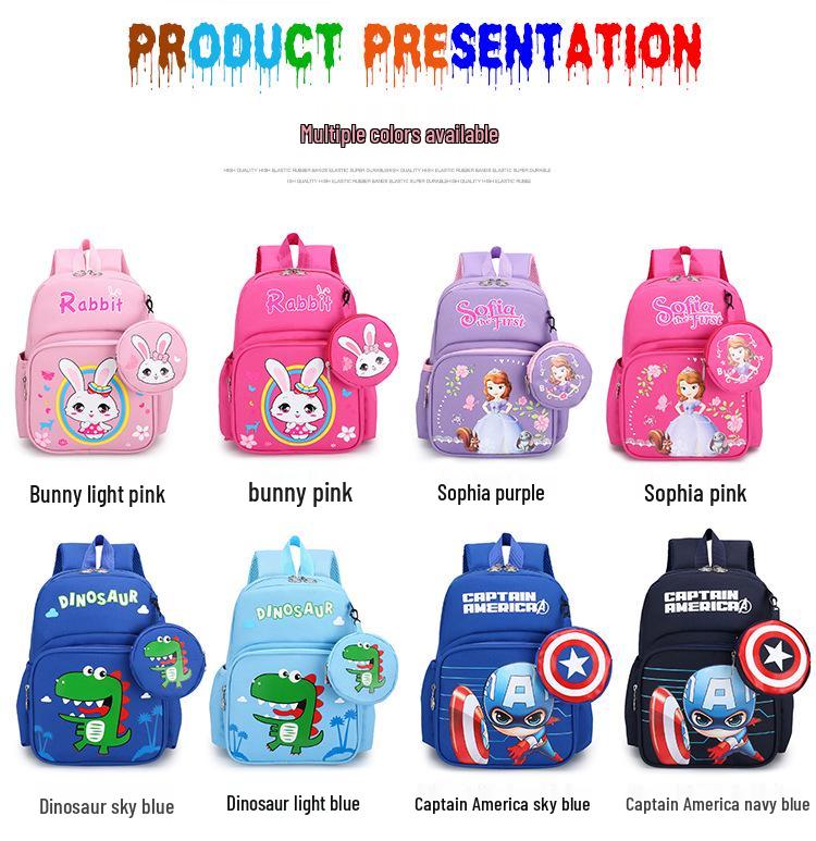 Children's Cartoon Backpack with Coin Purse and Spine Protection