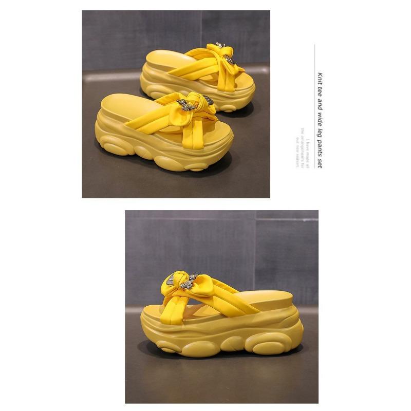Damskie Nowe Letnie Nowy Kolor Kokardka Gruba Podeszwa Muffin Spadek Spadek Krzyżowe Klapki Buty Damskie