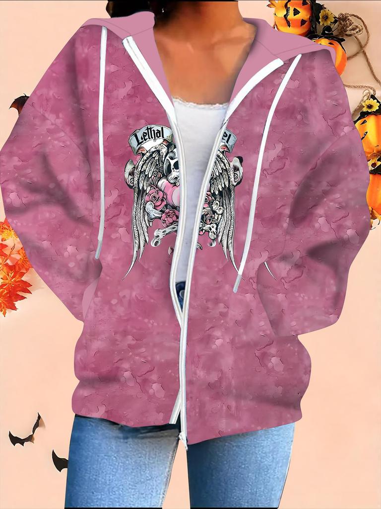 Halloween 3D Printed Hooded Cardigan Plus Size Autumn Winter Retro
