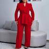 Damskie Zestawy 2-częściowe Plus Size Blazer z Długim Rękawem z Falbaną i Nierównym Dołem + Spodnie Garnitur Biznesowy Zestaw do Pracy Biurowej