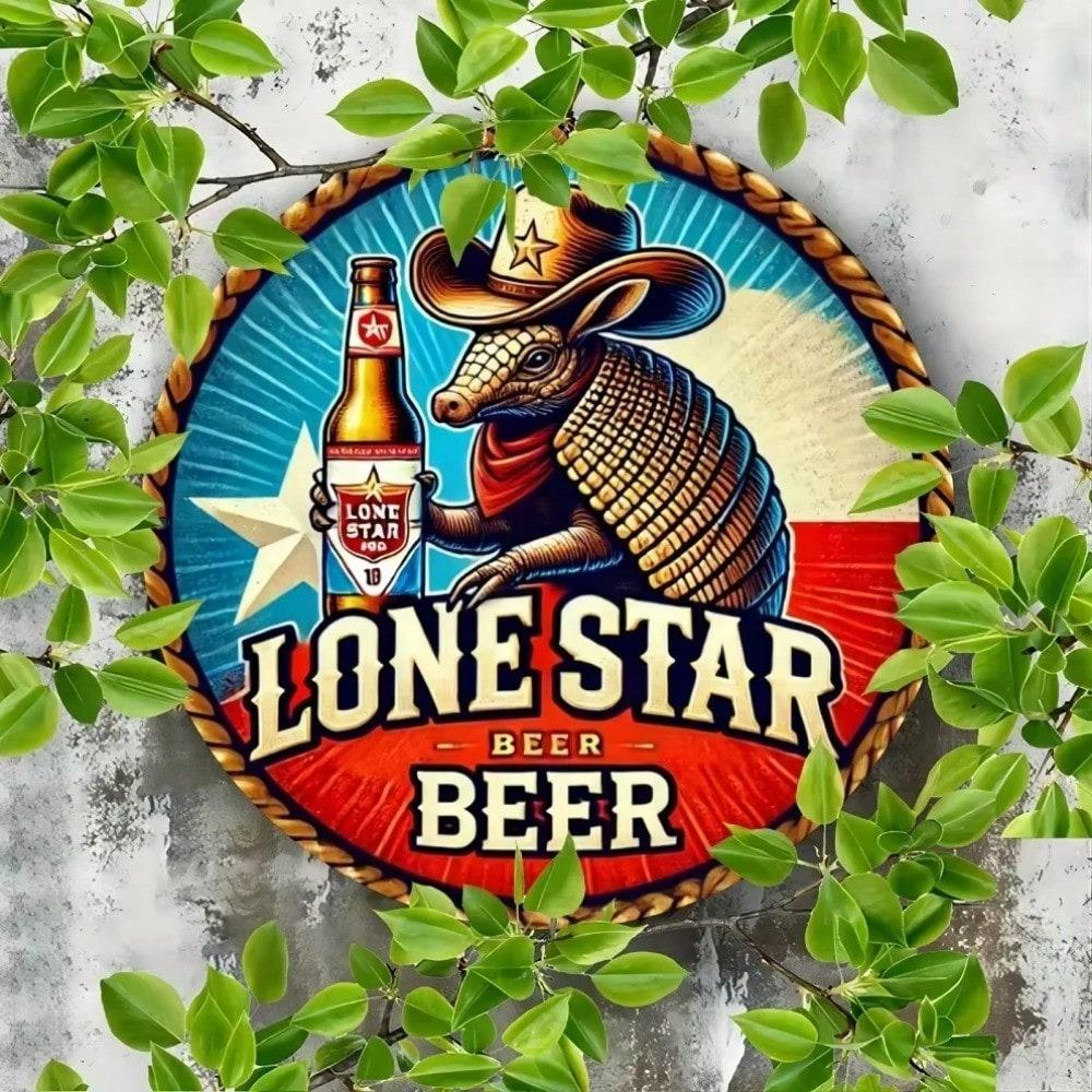 Vintage Tin Sign Lone Star Armadillo Beer Wall Decor Metal Art Plaque