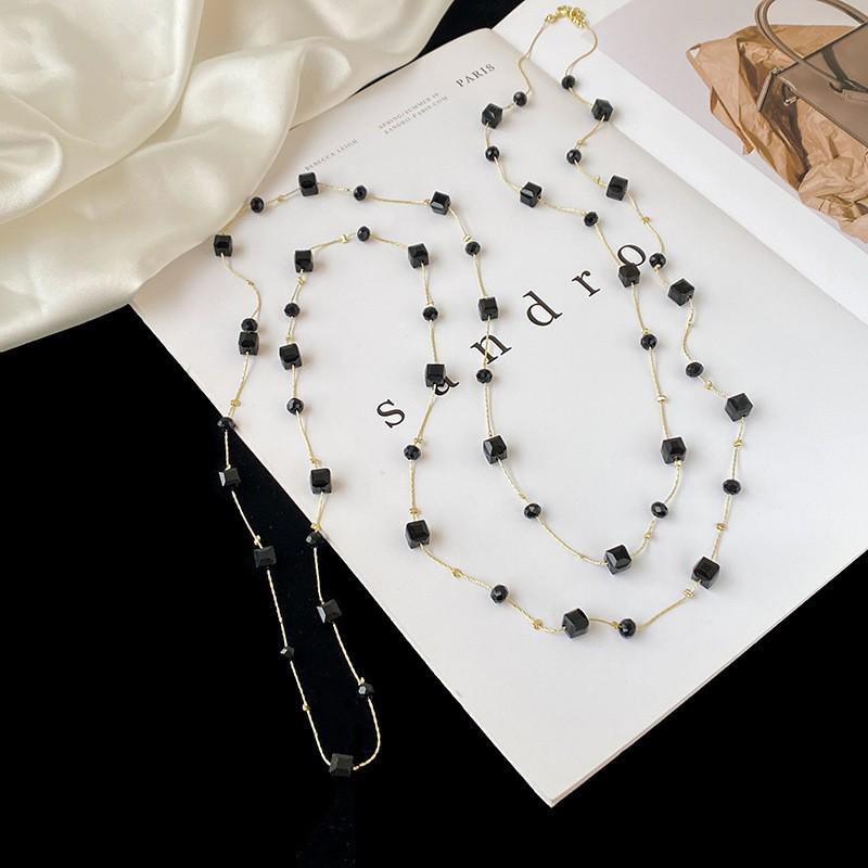 Elegant Multi-Layer Black Crystal Bead Necklace for Women