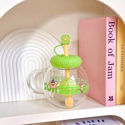 Cute High-Capacity Glass Straw Cup with Filter