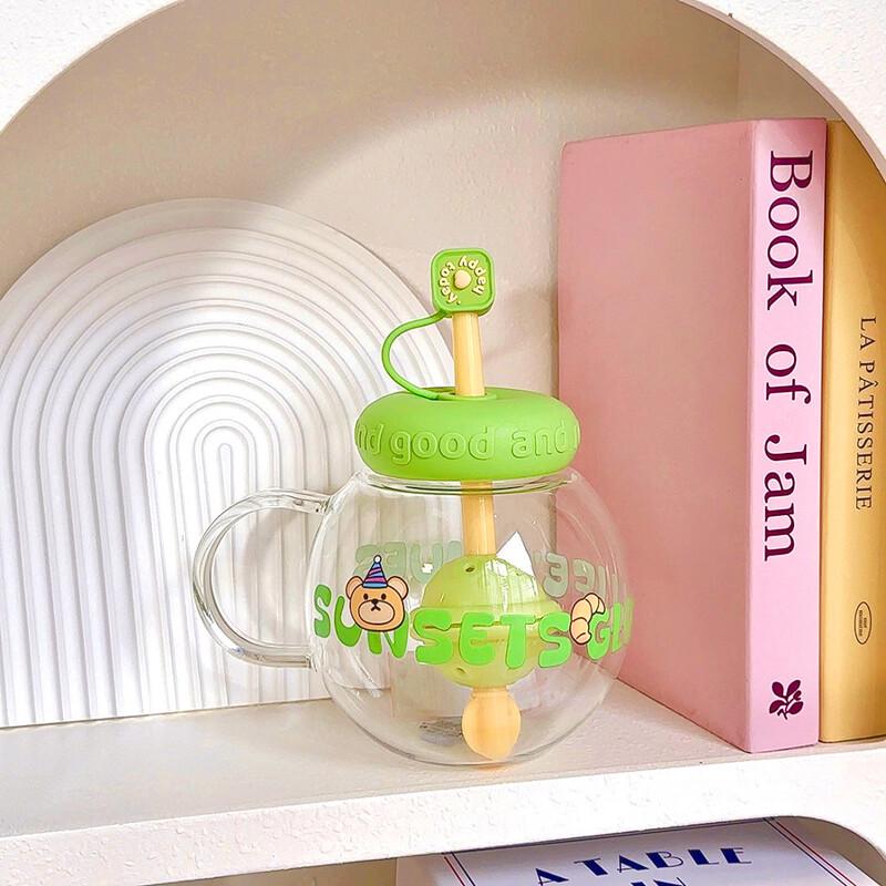 

Cute High-Capacity Glass Straw Cup with Filter
