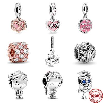 2022 Nieuwe Roze & Heldere Glanzende Jongen Meisje Bedels Kralen Passend op Originele Bedel Hanger Zilver 925 Armband DIY Dames Sieraden Berloque