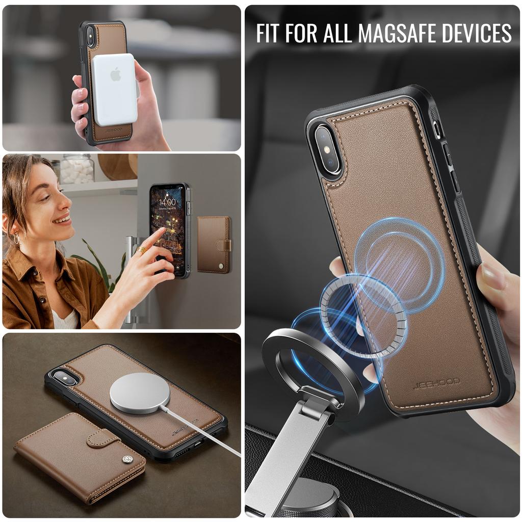 Pro iPhone XS Max 6,5 palce Pouzdro JEEHOOD J09 s držákem na karty s RFID blokováním Kožený zadní kryt telefonu Kompatibilní s MagSafe