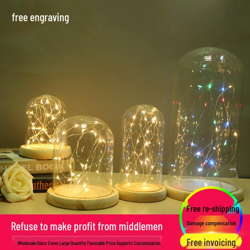 Transparent Dustproof Luminous Glass Cover for Preserved Flower Home Decoration Ornament