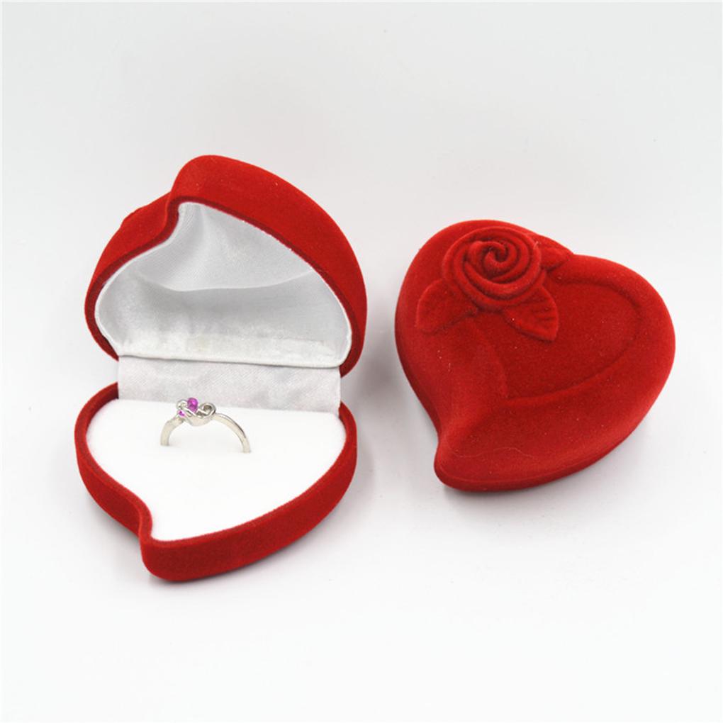 Heart shape Red Velvet Jewelry Display Case Package Wedding Engagement Ring Box