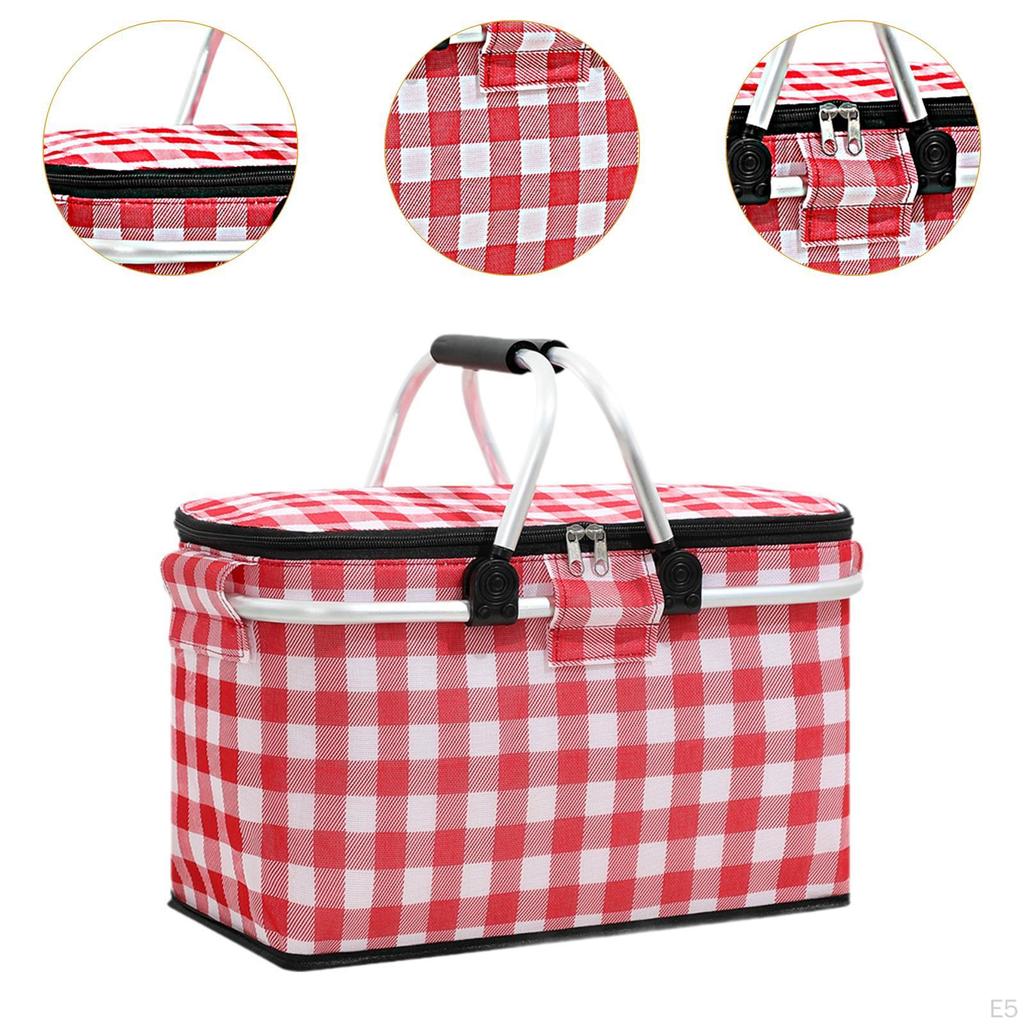 Picnic Basket Sturdy Zipper Foldable Insulated Bag for Barbecue Outdoor Home Yellow