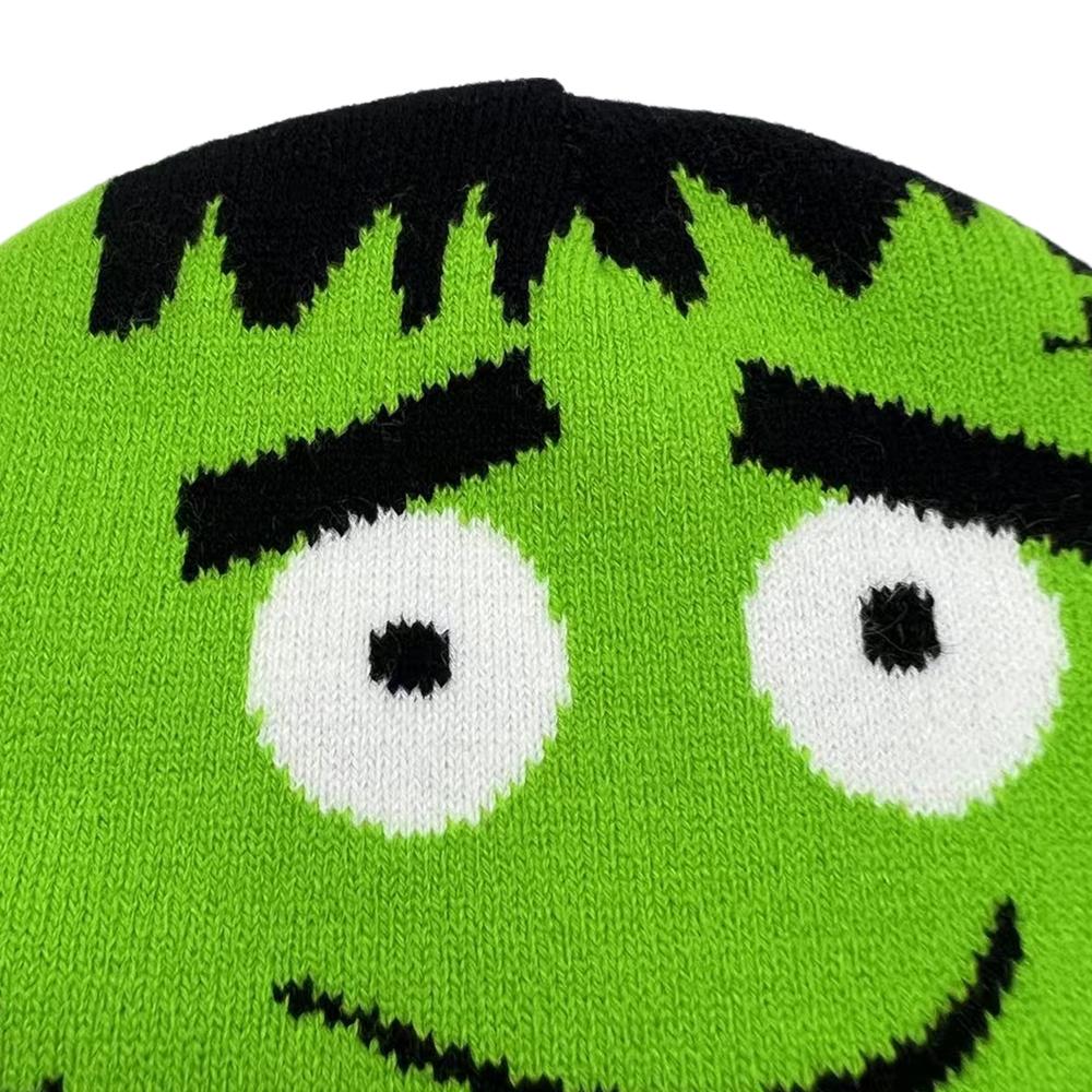 Novelty LED Beanie for Boys Factory Price Logo and Color Custom LOGO Cute Cartoon Green Knitted Hat with LED Headlamp