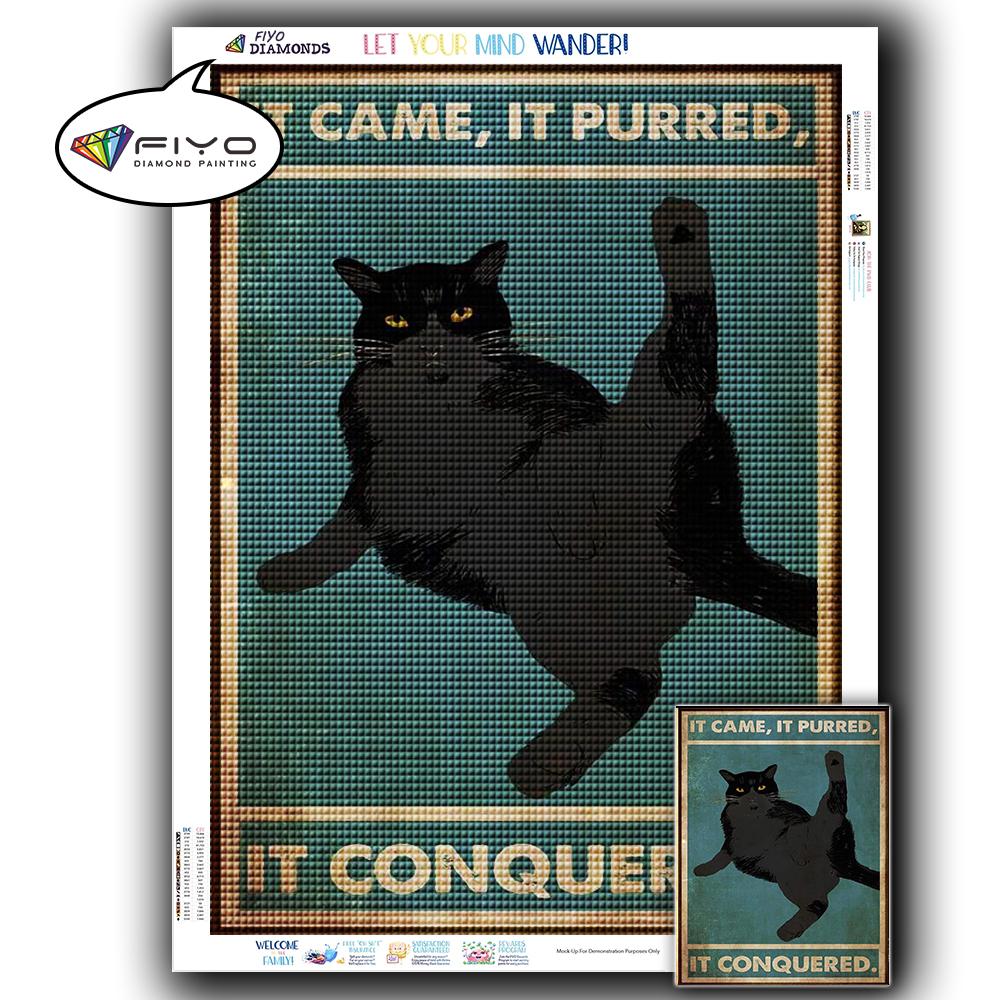 5D DIY Diamond Painting Black Cat Diamond Embroidery Vintage Cartoon Cross Stitch Picture Of Rhinestones Home Decor