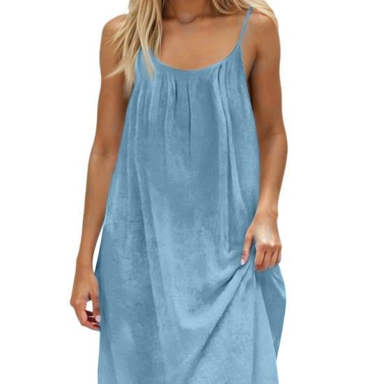 Abito estivo da donna con spalline sottili, senza maniche, schiena scoperta, maxi, ampio, fluttuante, per vacanze al mare
