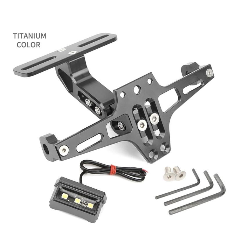 Adjustable Motorcycle License Plate Bracket Holder Integrated LED Light For Night Riding Heavy Duty Aluminum Alloy Frame
