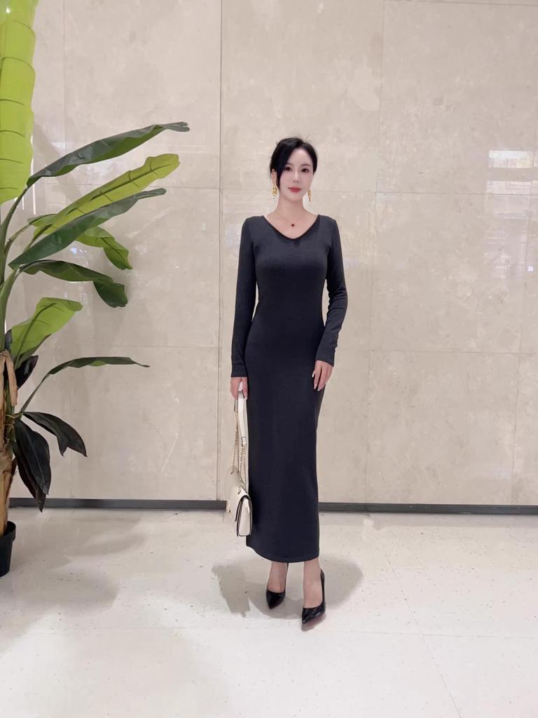 Velvet Warm Solid Color Elegant Slimming Socialite Dress
