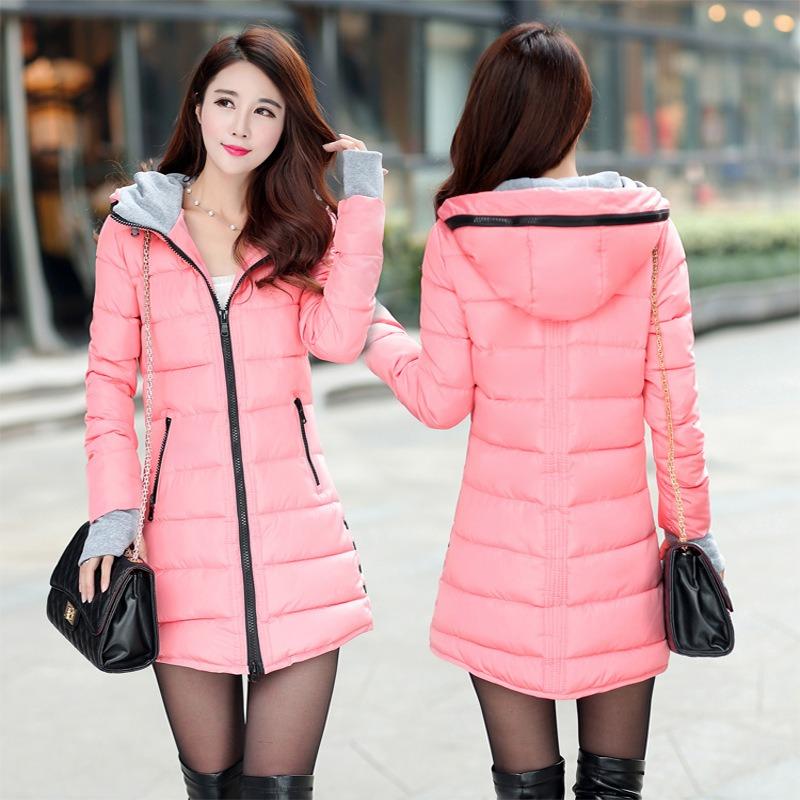Medium and long cotton-padded clothes women's winter new gloves slim-fit hooded women's down cotton-padded jacket