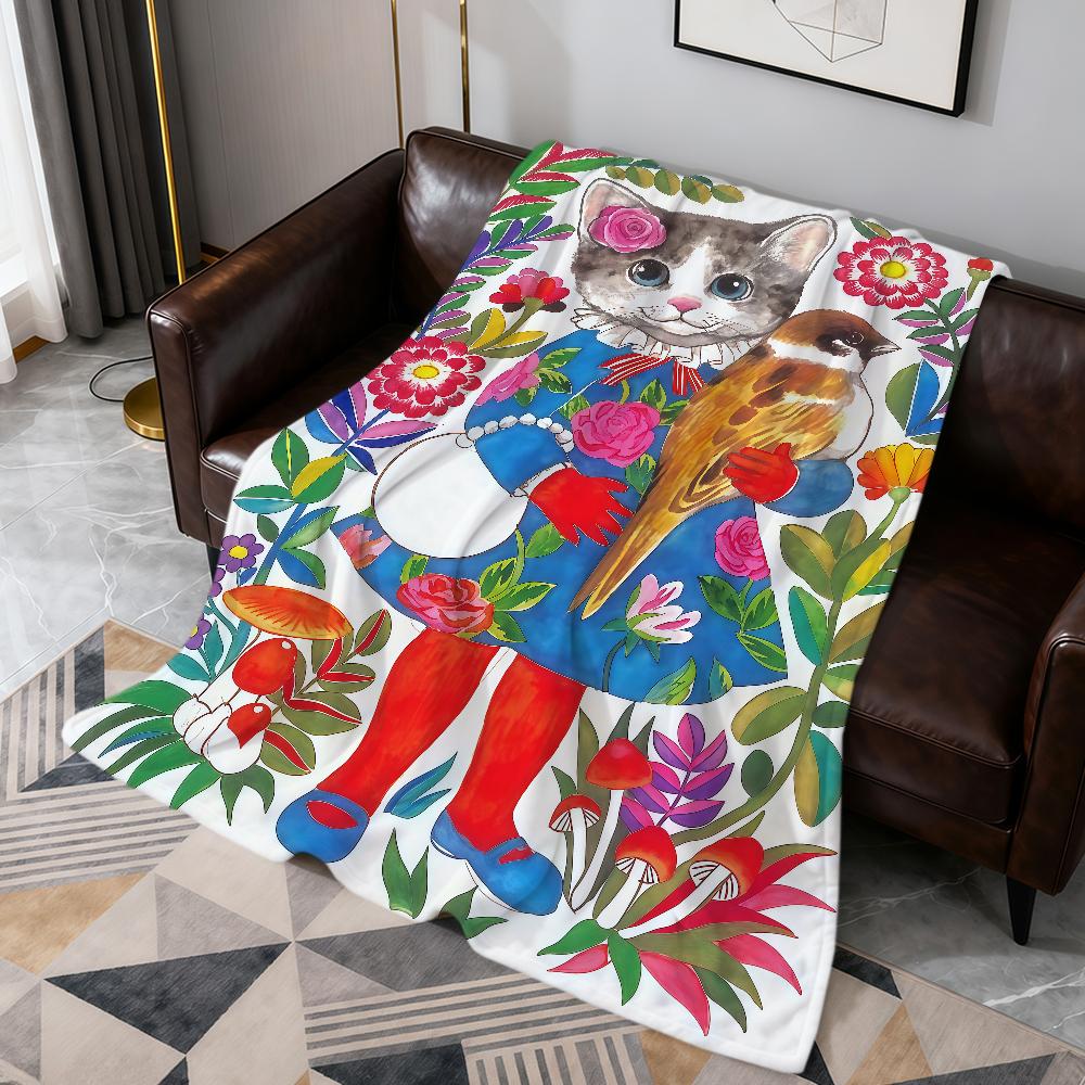 Cute Vintage Cartoon Cat Fashion Brand Flannel Soft Warm Plush Blanket Sofa Living Room Pet Hogar Bedroom Gift Home Car Portable