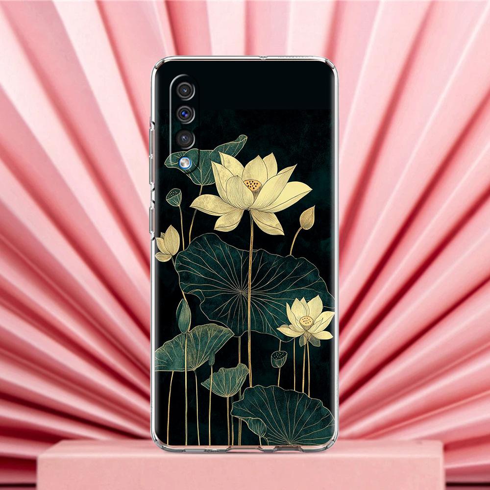 Phone Case For Samsung A56 A36 A26 A24 A16 A14 A12 A32 A50 A70 A20E A22 A40 A34 A54 A42 A52 5G A04s A06 Cover Lotus Pattern
