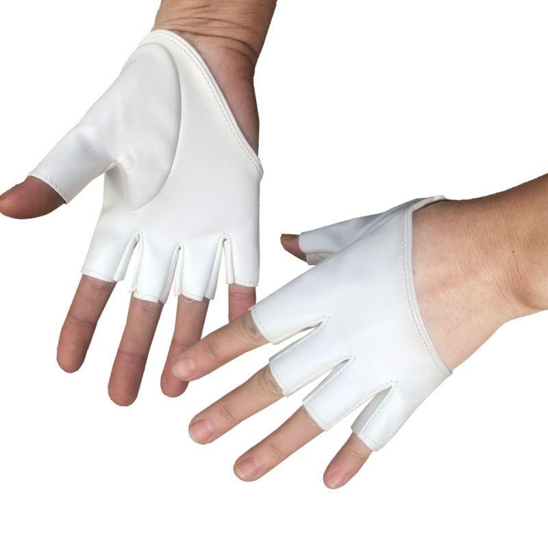 

Gloves for Performance Men s and Women s Long Shoelace Lace Rivet Performance Dance Punk Model Catwalk Hip Hop Leather Nightclub Cos Half finger half Palm White M