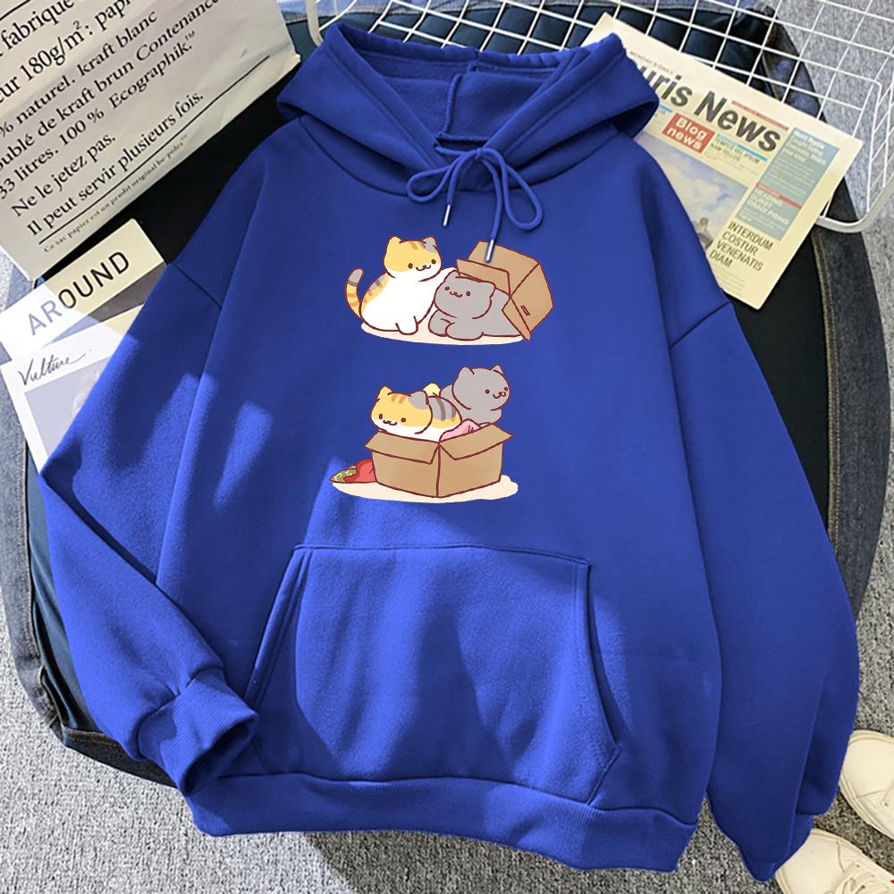 Two Cute Cats Playing Hide And Seek In Printed Boxes Men's Hoodies Fashion Autumn Vintage Sweatshirt Simple Casual Long Sleeve