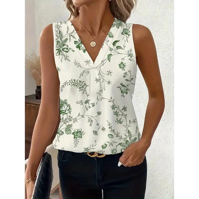 Summer Women's Camisole Vest Casual Round Neck Pullover Digital Print Tops Camisole