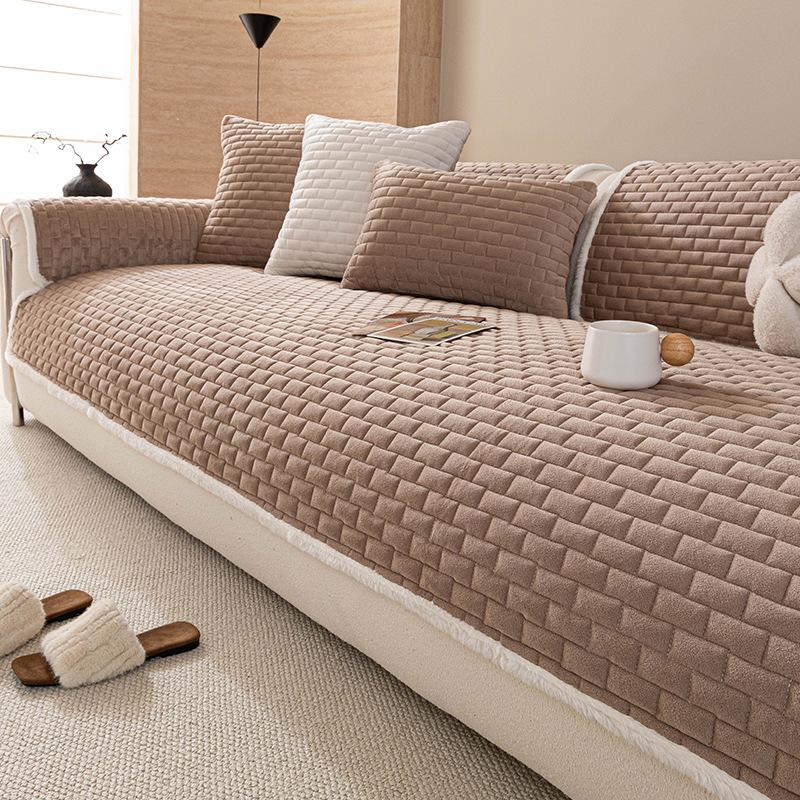 New High-End Simple Plush Sofa Cover Autumn Winter Heat Retention Warm Non-Slip Fixed Cushion Sofa Cover Cat-Scratch Resistant
