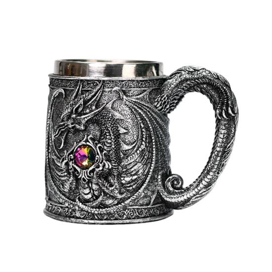 Kufel do piwa ze stali nierdzewnej 600 ml Retro kufel kubek do kawy kubek do herbaty średniowieczny smok żywiczny kubek dla miłośników fantasy