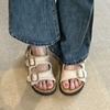 Cowhide version~ thick-soled belt buckle women's outer wear open-toed casual one-word sandals versatile height-enhancing beach shoes