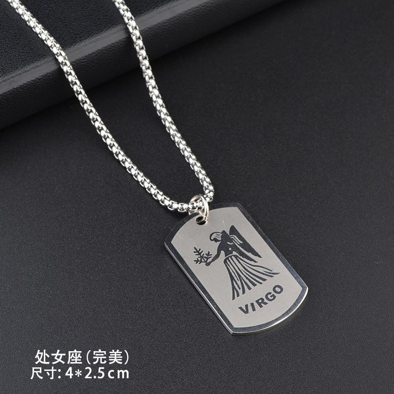 Twelve Constellations Titanium Steel Necklace Hip Hop Trendy Pendant, Versatile for Men and Women, Street Couple