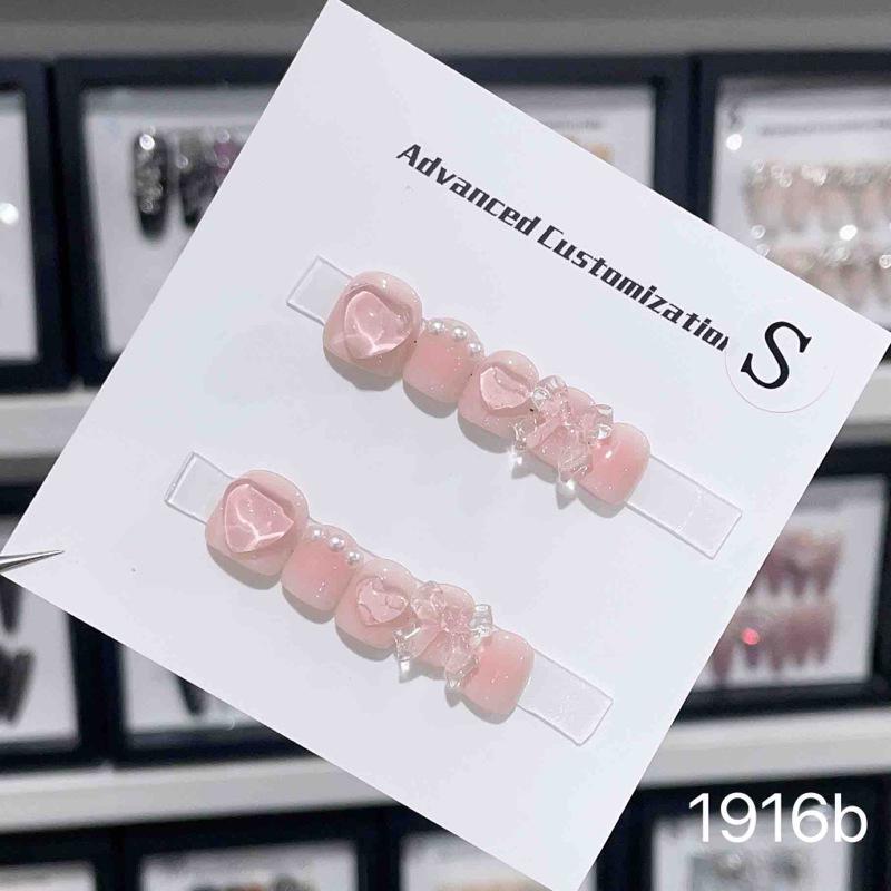 3D Bow Pink Heart Handmade Kids Wearable Nail Art Stickers - Short Style