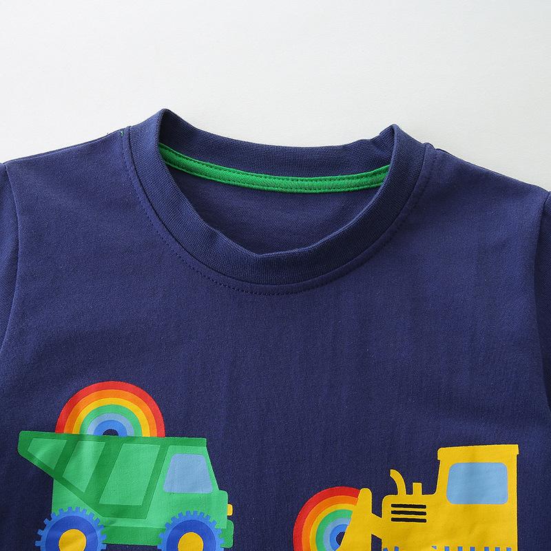 2024 Summer Boys' Construction Vehicle Print T-shirt - European & American Style Toddler Short Sleeve