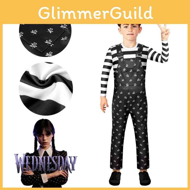 Wednesday Addams Cosplay Costume For Boys Girls Kids Overalls Halloween Xmas Party