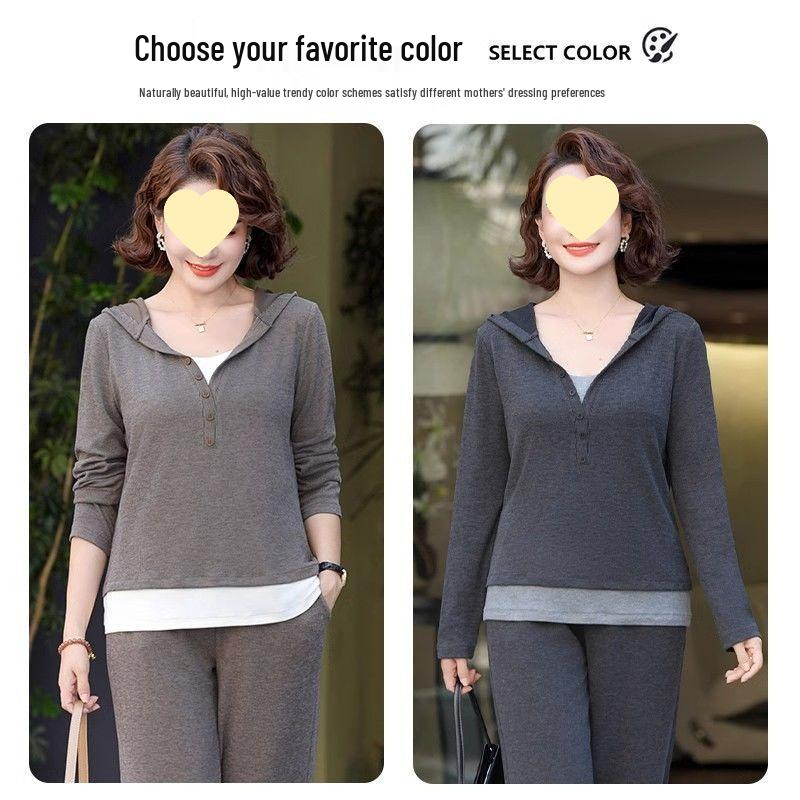 2025 Spring/Autumn Casual Plus-Size Two-Piece Sportswear for Middle-Aged and Elderly Women