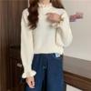 Women's French Style Ruffled Turtleneck Base Layer Autumn Winter Long Sleeve Knitted Top